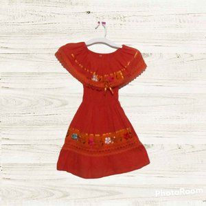 Little girl size 6 artesanal dress Orange color embroidered nwot